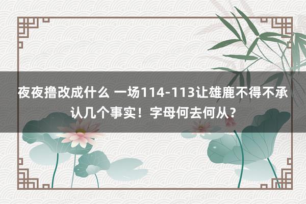 夜夜撸改成什么 一场114-113让雄鹿不得不承认几个事实！字母何去何从？